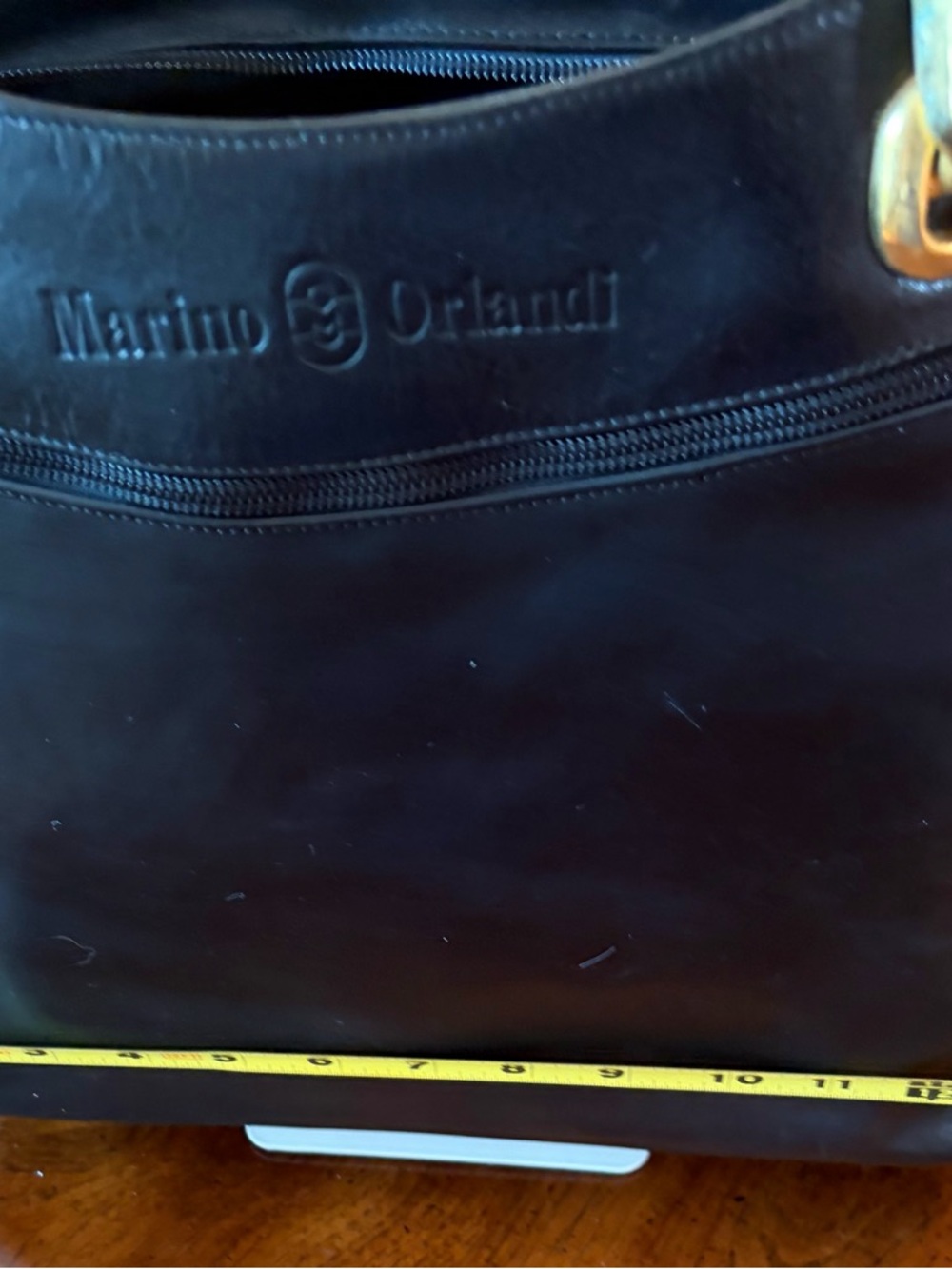 Marino Orlandi Black Embossed Rose Leather Tote with Gold Hardware - Picture 8 of 11